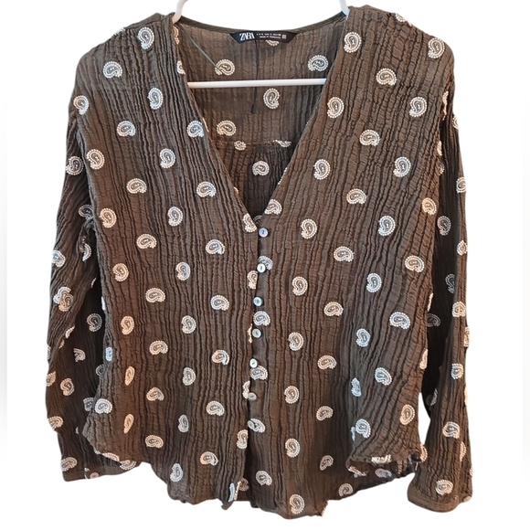ZARA PAISLEY CRINCKLED V- NECK BLOUSE. SIZE SMALL. - Picture 1 of 9